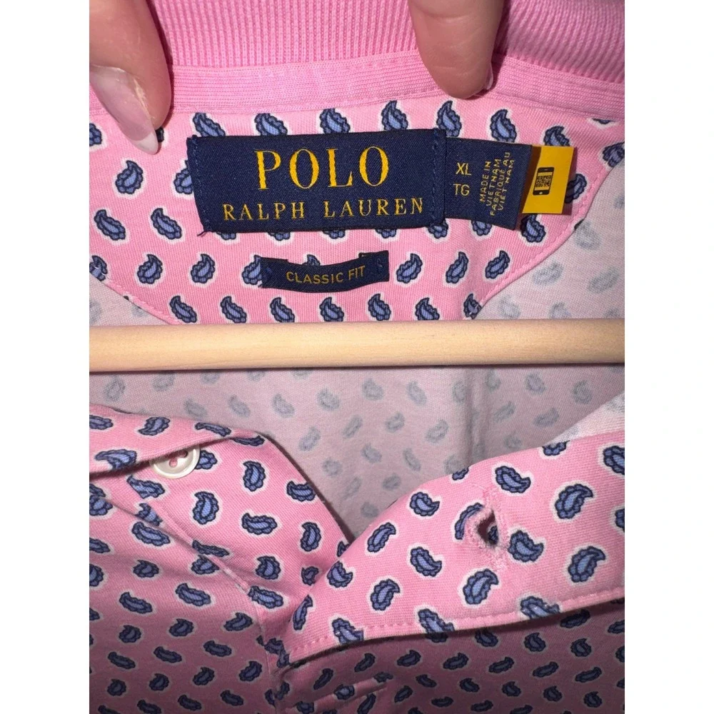 Polo Ralph Lauren Polo Shirt Mens Pink Paisley Classic Fit XL